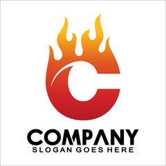 Letter C logo with fire flame shape, emblem, design concept, creative symbol, icon business or corporate