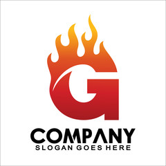 Letter G logo with fire flame shape, emblem, design concept, creative symbol, icon business or corporate