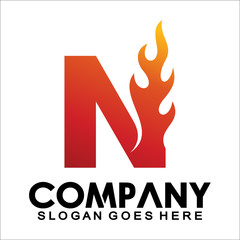 Letter N logo with fire flame shape, emblem, design concept, creative symbol, icon business or corporate