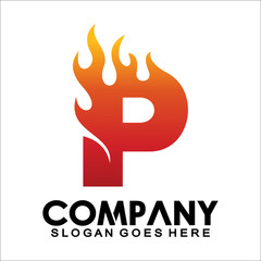 Letter P logo with fire flame shape, emblem, design concept, creative symbol, icon business or corporate