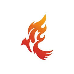 Phoenix bird, eagle bird logo with fiery wings of fire