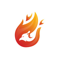 Phoenix bird logo in fire flame. Eagle, dove, fire bird symbol