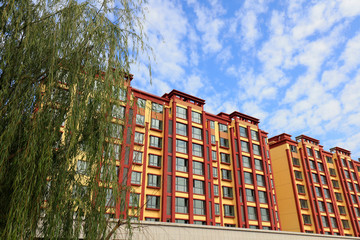 residential building in the blue sky background