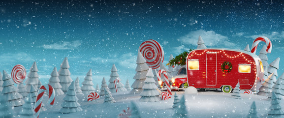 Santa's Christmas red camper