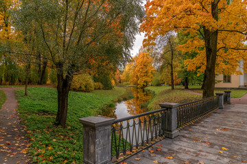 Golden autumn in Catherine Park, Pushkin, St. Petersburg, Russia.