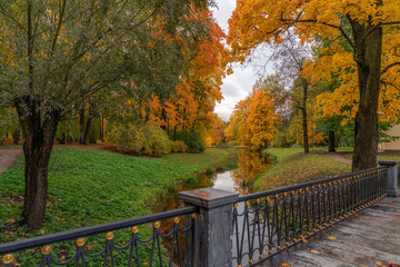 Golden autumn in Catherine Park, Pushkin, St. Petersburg, Russia.