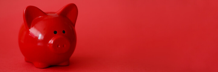 Red piggy box background. Fast banking credit