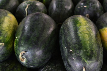 close up of green water melon in market