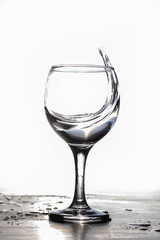 Water splash from a glass on a white background