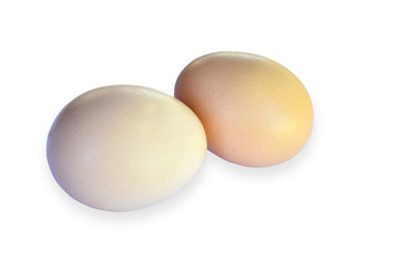 Two chicken eggs isolated on white background. Clipping path.
