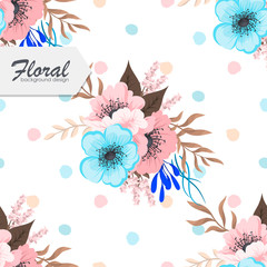 Floral background seamless pattern - light blue and pinl flower