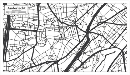 Obraz premium Anderlecht Belgium City Map in Black and White Color. Outline Map.
