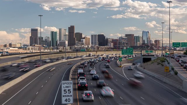 Downtown Denver, Colorado Cloudscape and Freeway Timelapse