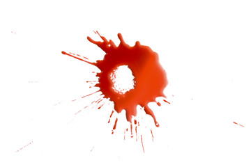 closeup drops of red blood isolated on white background,abstract pattern