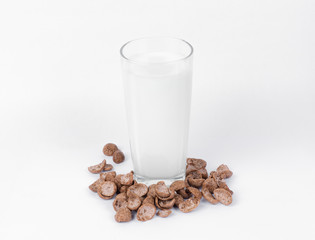 Chocolate cereal on a white background.