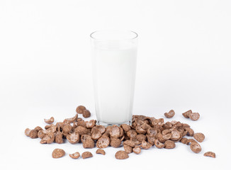Chocolate cereal on a white background.