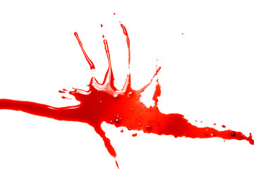 closeup drops of red blood isolated on white background,abstract pattern