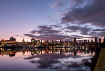 sunrise and close over city skyline