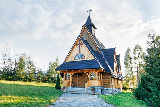 ZAKOPANE, POLAND - SEPTEMBER 19, 2019: Old wooden church in Zab