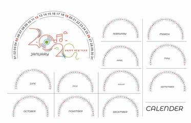 Happy new year 2020 Calendar - New Year Holiday design elements for holiday cards, calendar banner poster for decorations, Vector Illustration Background.