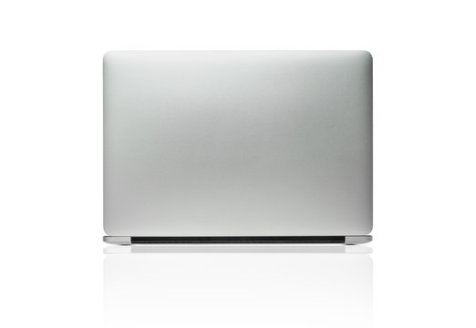 The back view of the new laptop isolated on white background