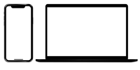 Vector smart phone and PC mock up on white background