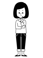 女性-疑問・考える-白黒