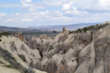 Fototapeta na wymiar Mountain landscape before the rain. Rocky landscape. Goreme. Cappadocia. Turkey. 