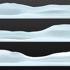 Winter decoration. Snowy landscape isolated on transparent background. Snow hills background. Vector illustration EPS10