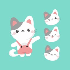 Flat Cute Kitten Character Vector