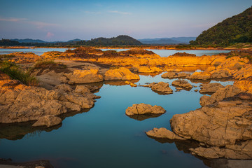 Mekong river borders of Thailand and Laos during the dry season.