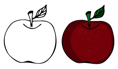 Hand-drawn apples with leaflets, red and for decoration. Isolated on white background.Scribble