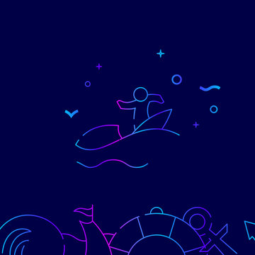 Surfer, surfing vector gradient line icon, illustration on a dark blue background. Related bottom border © Ivan Burchak