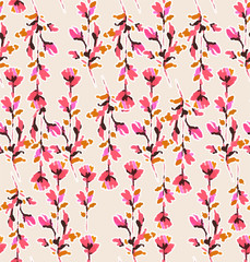 Retro hand drawn colorful blooming of flowers from marker pen and ink sketch seamless pattern in vector ,Design for fashion ,fabric, wallpaper,wrapping,modern style