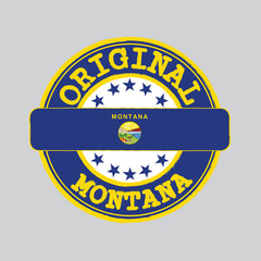 Naklejka premium Vector Stamp of Original logo and Tying in the middle with Montana flag, the states of America.