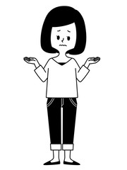 女性-比較・選択・悩み-首をかしげる-白黒