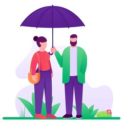 couple with one umbrella illustration