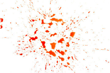 closeup drops of red blood isolated on white background,abstract pattern