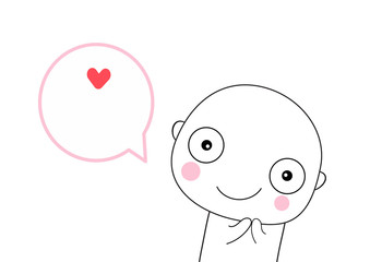 cute boy with little red heart  and speech bubble cartoon 