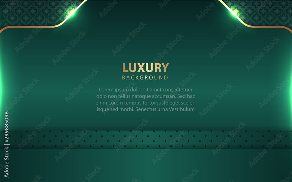 Poster abstract dark green paper shapes overlapping background a combination with glowing light. luxury and