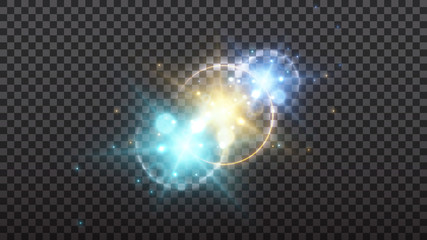 Blue, golden and turquoise glowing neon sparkle