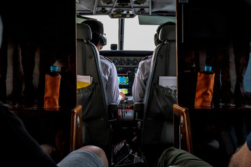Behind the pilot room control in the small private jet plane in Thailand travel. © Surachetsh