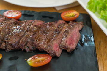 Delicious medium rare wagyu steak