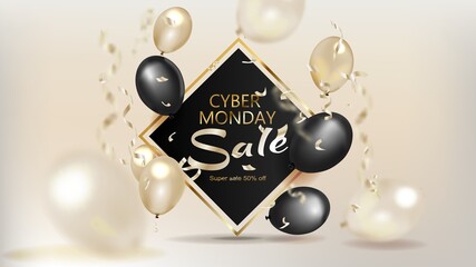 Cyber monday sale gold lettering. Holiday shopping. Vector illustration.
