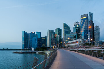 Singapore financial district skyline in the morning.