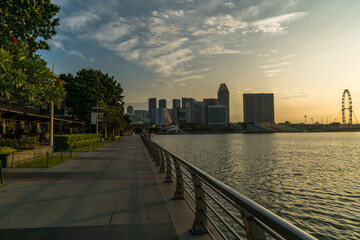 Running track by the bay at Merlion park in Singapore in the morning.