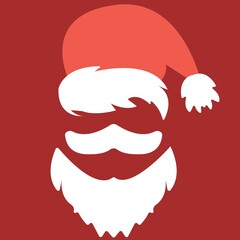 Poster banner santa claus with his white beard and red cap on red background copy space by Christmas and new year