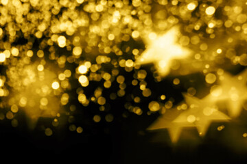 Festive overlay effect. Golden stars bokeh festive glitter background. Christmas greeting cards, invitations, flyers, blog posts, banners design.