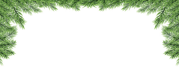 Christmas border with Fir branch isolated on white background