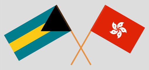 Crossed flags of Hong Kong and Bahamas